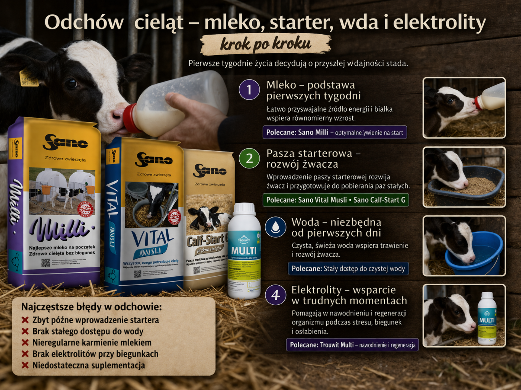 Odchów cieląt – mleko, starter, woda i elektrolity krok po kroku