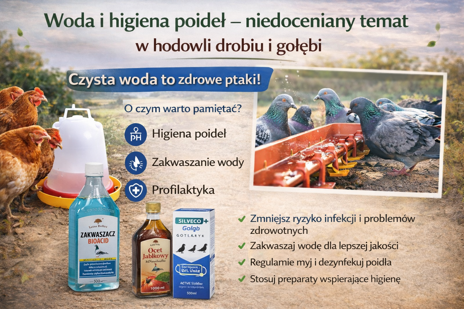 Woda i higiena poideł – niedoceniany temat w hodowli drobiu i gołębi