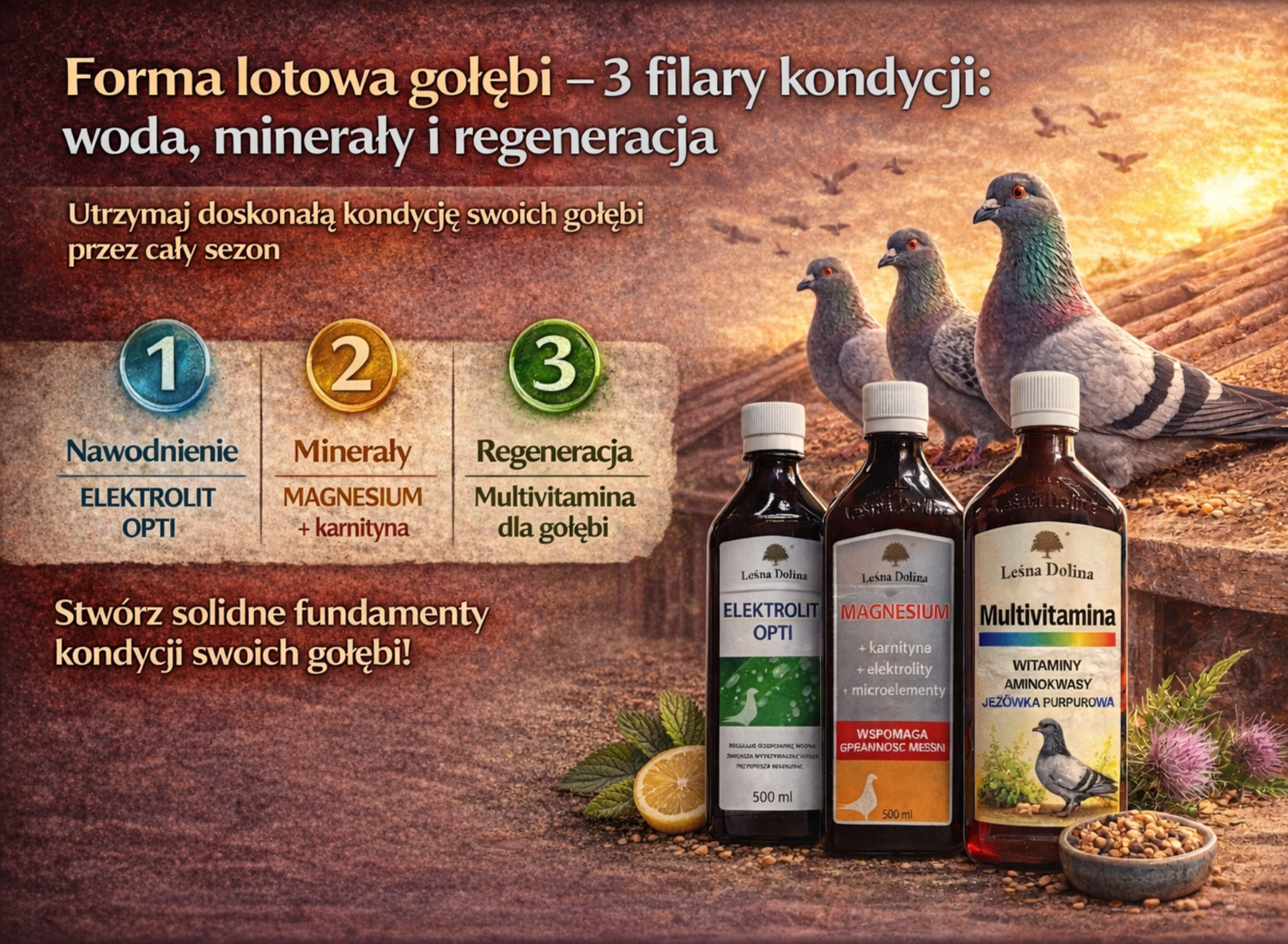 Forma lotowa gołębi – 3 filary kondycji: woda, minerały i regeneracja