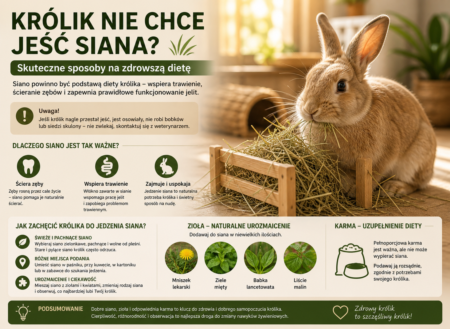 Królik nie chce jeść siana — co robić i jak zachęcić go do zdrowszej diety