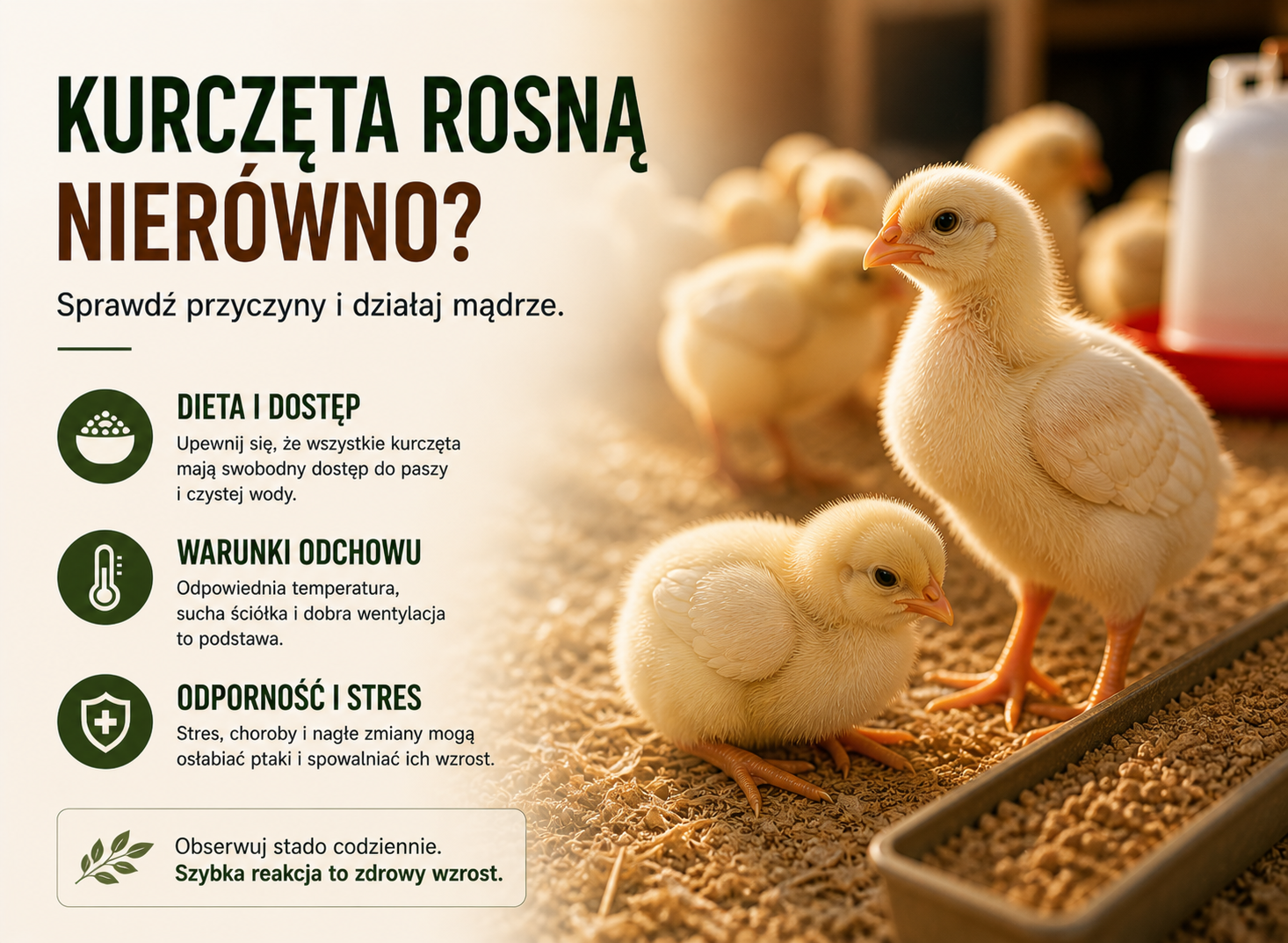 Kurczęta rosną nierówno — czy problemem jest pasza, warunki czy odporność