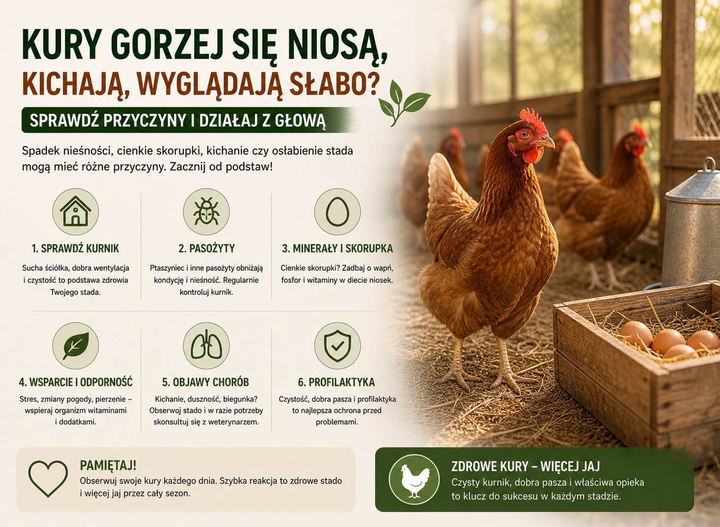 Kury nagle gorzej się niosą, kichają albo wyglądają słabiej Częsty problem małych stad przydomowych z grup na Facebooku