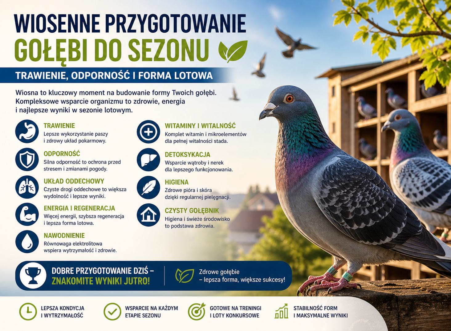 Wiosenne przygotowanie gołębi do sezonu – trawienie, odporność i forma lotowa