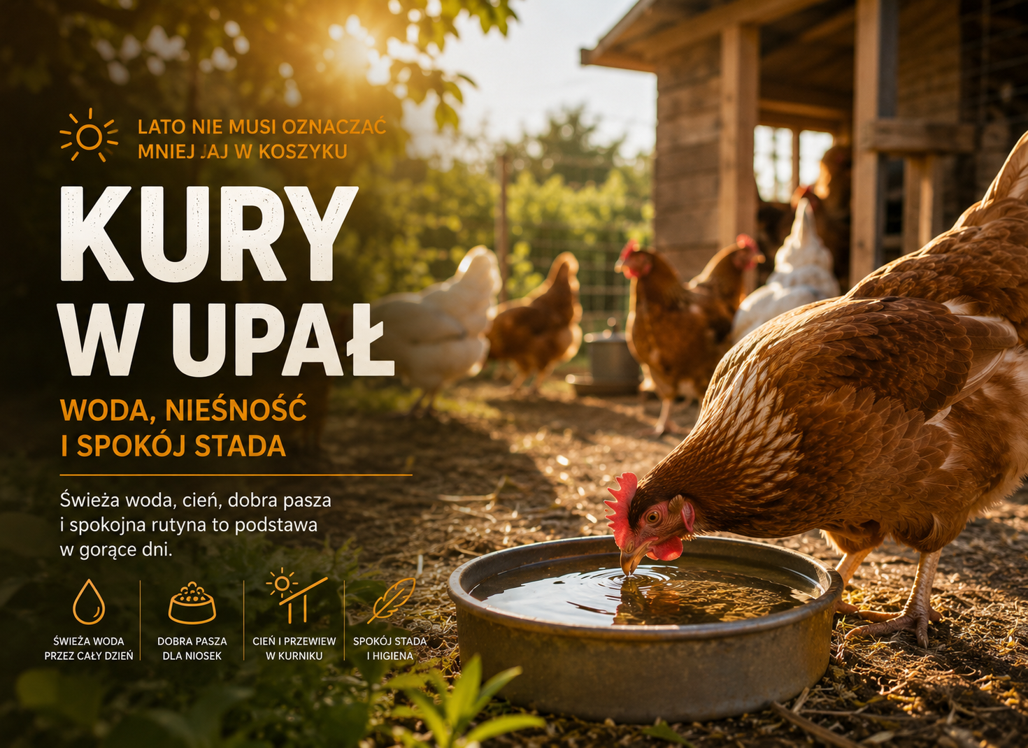 Kury w upał jak zadbać o wodę, nieśność i spokój stada