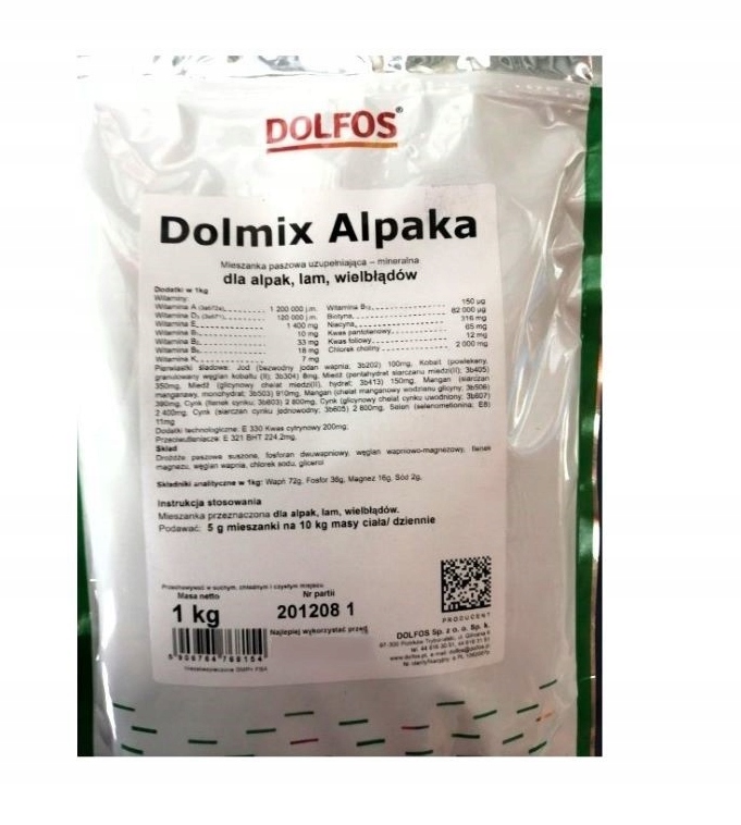 Mieszanka paszowa DOLFOS Alpaka 1 kg, witaminy minerały dla alpak